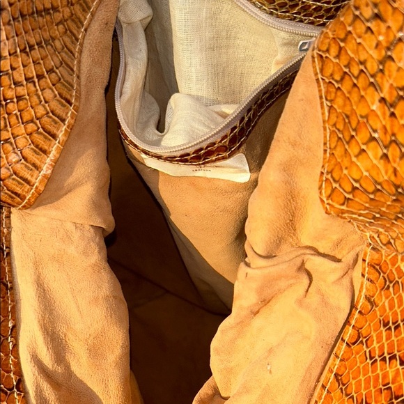 Vintage MAAN Brown Leather Snakeskin Textured Tote Bag GUC *defect* Suede Lining - Picture 15 of 15